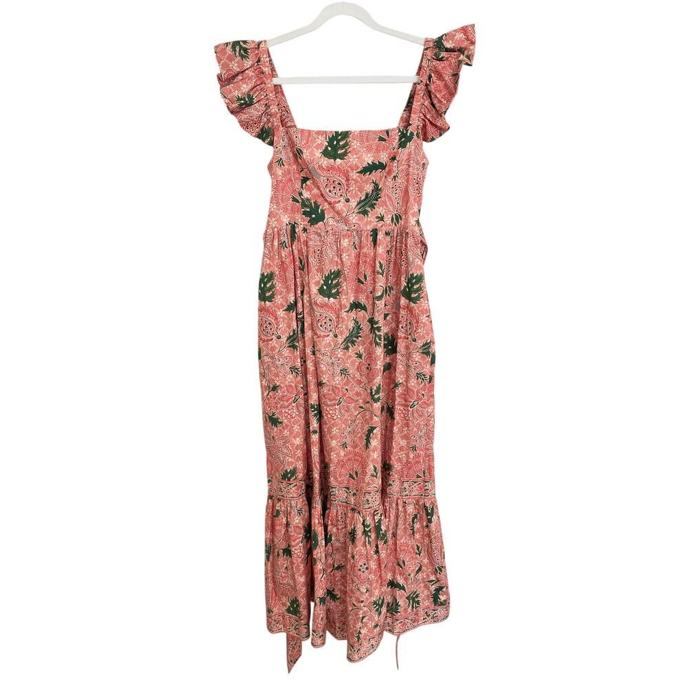 Hill House Home The Pippa Maxi Smocked Dress Rose Calico Trellis Floral Ruffle L - Picture 6 of 13